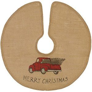 New Rustic Burlap Red Truck Tree Skirt - 36 inch